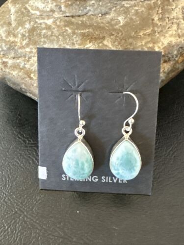 Navajo Blue Larimar Dangle Earrings | Sterling Silver | Authentic Native American Handmade | 17293