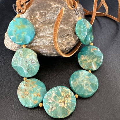 Navajo Green Turquoise Sterling Silver Necklace Leather Cords Bracelet 17548