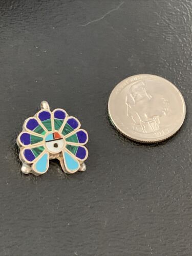 Zuni Sunface Turquoise Lapis Malachite Inlay Pendant | Sterling Silver | 1" | Authentic Native American Handmade | 1183