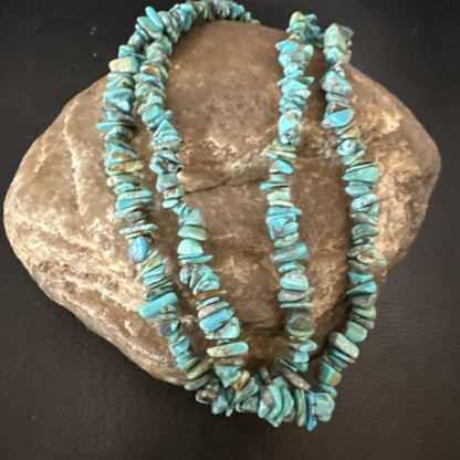 Men's Navajo Blue Kingman Turquoise Shell Necklace | 17" | Authentic Native American Handmade | 16954