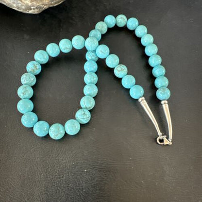Navajo Blue Robin's Egg Turquoise Necklace | Sterling Silver | 18" | 10mm | Authentic Native American Handmade | 17348