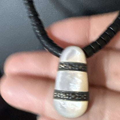Navajo Mother of Pearl & Onyx Heishi Necklace | Sterling Silver | Authentic Native American Handmade | 18" | 15264