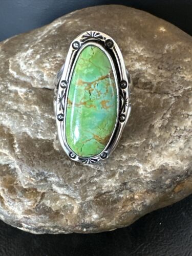 Navajo Green Sonoran Turquoise Ring | Sterling Silver | Sz 9.5 | Authentic Native American Handmade | 16395