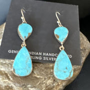 Navajo Blue Kingman Turquoise Dangle Earrings | Sterling Silver | Authentic Native American Handmade | 15119