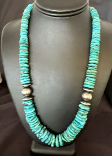 Authentic Native American Navajo Graduated Turquoise Necklace | Sterling Silver | 21" | 16487