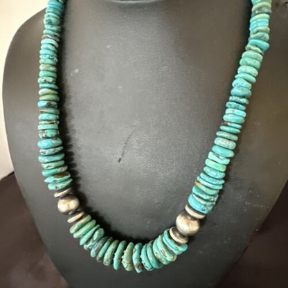 Authentic Native American Navajo Graduated Turquoise Bead Necklace | Sterling Silver | 18" | 17510
