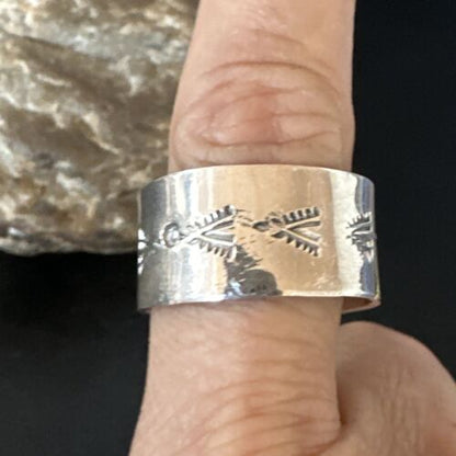 Men's Wide Band Navajo Stamped Ring | Sterling Silver | Sz 12 | Authentic Native American Handmade | 14980