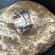 Men's Wide Band Navajo Stamped Ring | Sterling Silver | Sz 11.5 | Authentic Native American Handmade | 16770
