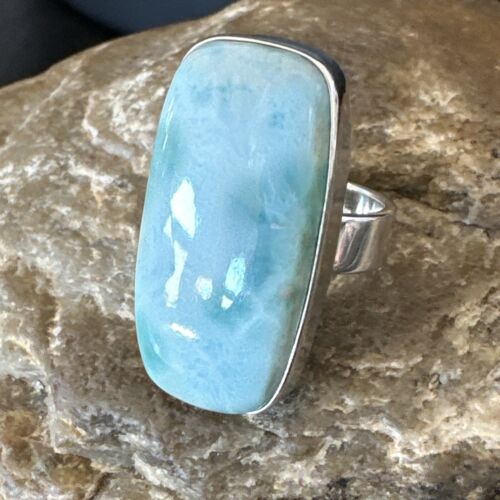 Navajo Blue Larimar Ring | Sterling Silver | Sz 8 | Authentic Native American Handmade | 16604