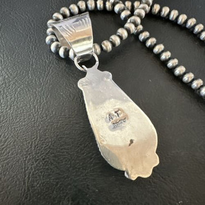 Men's White Buffalo Turquoise Pendant Necklace | Navajo Pearl Sterling Silver | 17045