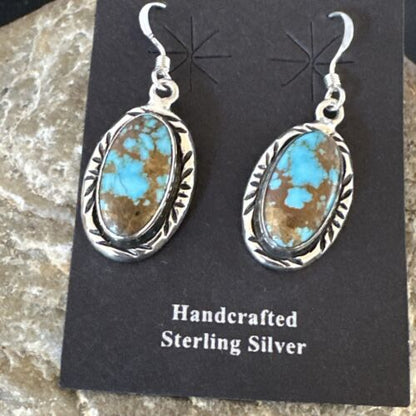 Navajo Blue Red Skin Turquoise Dangle Earrings | Sterling Silver | Authentic Native American Handmade | 16508