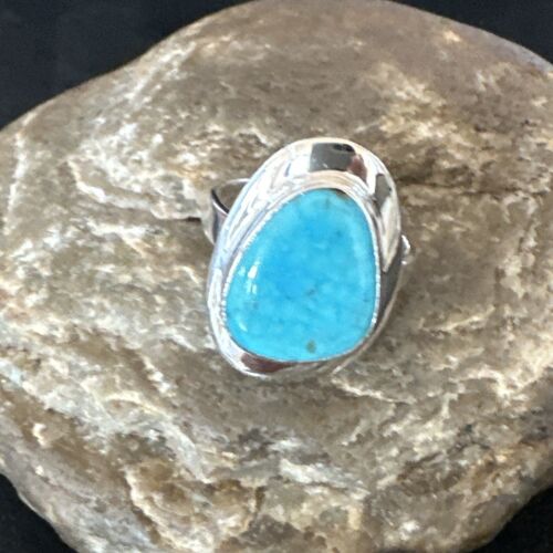 Navajo Blue Kingman Turquoise Ring | Sterling Silver | Sz 10 | Authentic Native American Handmade | 16581