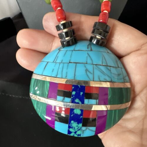 Santo Domingo Shell Turquoise Coral Inlay Necklace | Sterling Silver | 22" | Stabilized | 15324