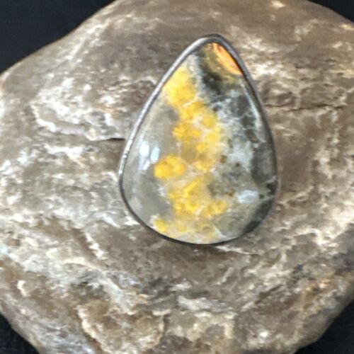 Navajo Yellow Bumblebee Jasper Ring | Sterling Silver | Sz 11 | Authentic Native American Handmade | 16055