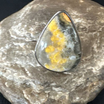 Navajo Yellow Bumblebee Jasper Ring | Sterling Silver | Sz 11 | Authentic Native American Handmade | 16055