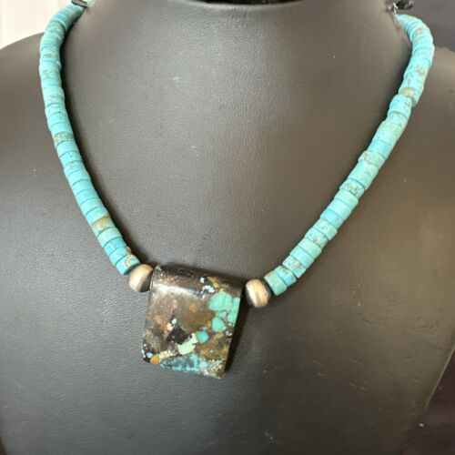 Navajo SpiderWeb Turquoise Heishi Pearls Necklace | Sterling Silver | 20" | Authentic Native American Handmade | 17100