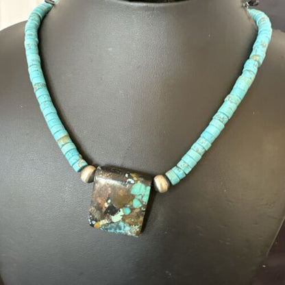 Navajo SpiderWeb Turquoise Heishi Pearls Necklace | Sterling Silver | 20" | Authentic Native American Handmade | 17100