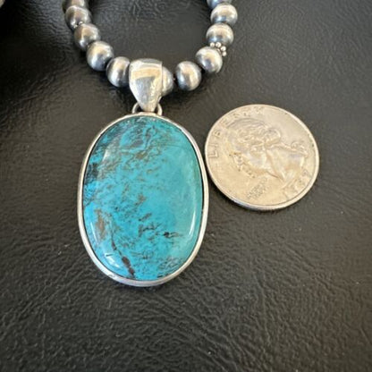 Men's Navajo Blue Spiderweb Turquoise Pendant Necklace | Sterling Silver | Authentic Native American Handmade | 16243 - Masha USA