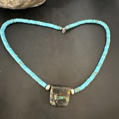 Navajo SpiderWeb Turquoise Heishi Pearls Necklace | Sterling Silver | 20" | Authentic Native American Handmade | 16911