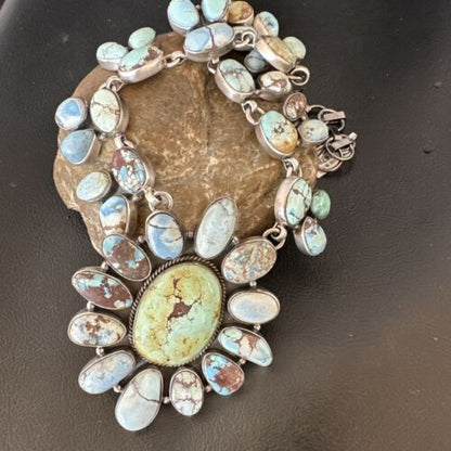 Navajo Blue Golden Hills Turquoise Lariat Necklace Pendant |Authentic Native American Handmade | 16183