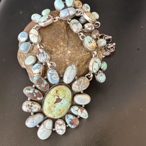 Navajo Blue Golden Hills Turquoise Lariat Necklace Pendant |Authentic Native American Handmade | 16183