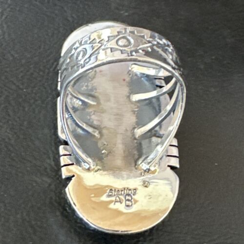 Navajo Ribbon Boulder Green Turquoise Ring | Sterling Silver | Sz 10 | Authentic Native American Handmade | 16253