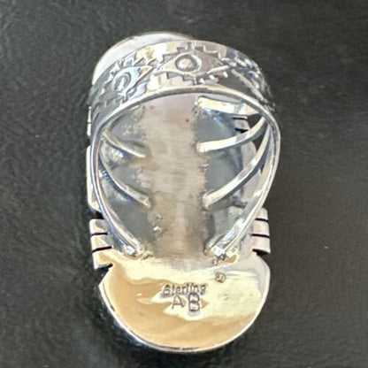 Navajo Ribbon Boulder Green Turquoise Ring | Sterling Silver | Sz 10 | Authentic Native American Handmade | 16253