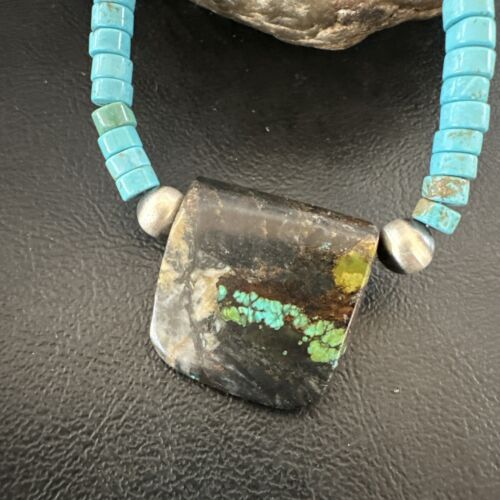 Navajo SpiderWeb Turquoise Heishi Pearls Necklace | Sterling Silver | 20" | Authentic Native American Handmade | 16911