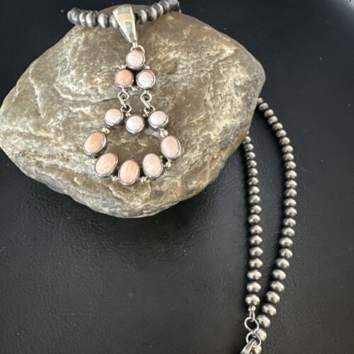 Navajo Pink Conch Cluster Pendant Necklace | Multi-Stone | Sterling Silver | Authentic Native American Handmade | 15167