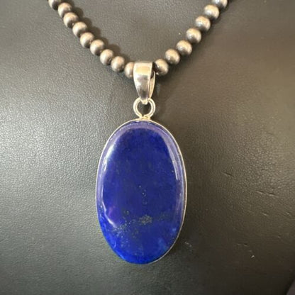 Navajo Blue Lapis Pendant with Pearls | Sterling Silver Necklace | 20" | Authentic Native American Handmade | 16910