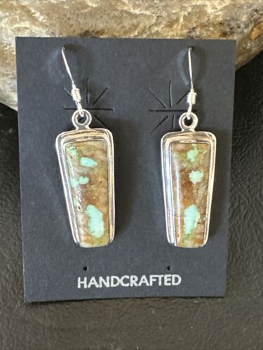 Navajo Blue Boulder Turquoise Dangle Earrings | Sterling Silver | Authentic Native American Handmade | 16506 - Masha USA
