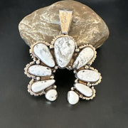 Navajo White Buffalo Turquoise Necklace Naja Pendant | Sterling Silver | Authentic Native American Handmade | 17040
