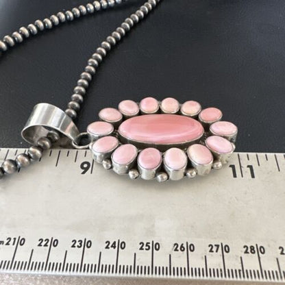 Navajo Pearls Pink Conch Necklace with Multi-Stone Cluster Pendant | Authentic Native American Handmade | 16062
