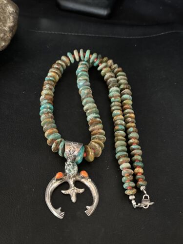 Navajo Turquoise Spiny Oyster Naja Pendant Necklace | Sterling Silver | 28" | Authentic Native American Handmade | 14846