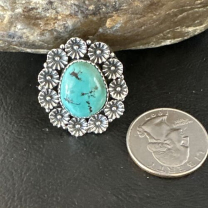 Navajo Blue Turquoise Ring | Sterling Silver | Sz 9.5 | Authentic Native American Handmade | 15505