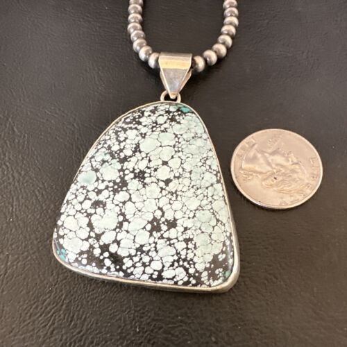 Men's Navajo Blue Spiderweb Turquoise Pendant Necklace | Sterling Silver | Native American Handmade | 16232