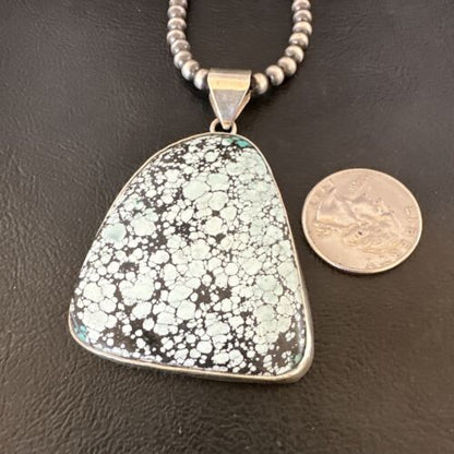 Men's Navajo Blue Spiderweb Turquoise Pendant Necklace | Sterling Silver | Native American Handmade | 16232
