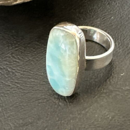 Navajo Blue Larimar Ring | Sterling Silver | Sz 7 | Authentic Native American Handmade | 17662