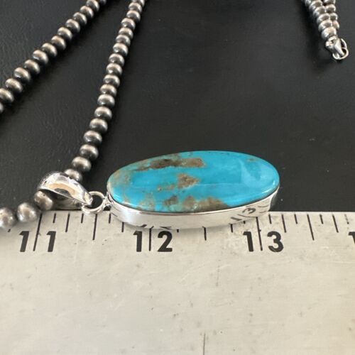 Navajo Blue Kingman Turquoise Pendant Necklace | Sterling Silver | 20" | Authentic Native American Handmade | 16693