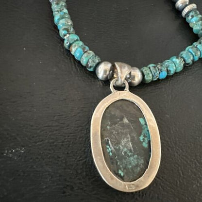 Men's Blue Spiderweb Turquoise Pendant Necklace | Navajo Sterling Silver | Authentic Native American Handmade | 17083