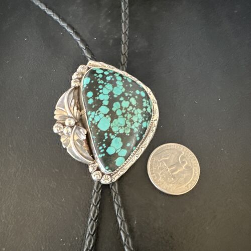 Men's Blue Spiderweb Turquoise Bolo Tie | Navajo Sterling Silver | Authentic Native American Handmade | 15011