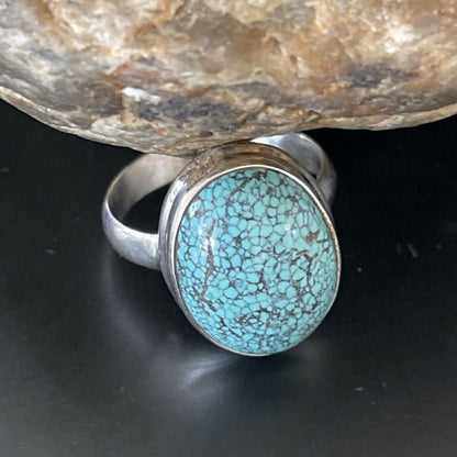 Navajo Spiderweb Blue Turquoise Ring | Sterling Silver | Sz 6.5 | Authentic Native American Handmade | 11438