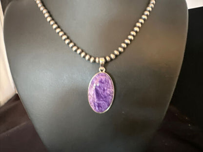 Navajo Pearls Purple Sugilite Pendant Necklace | Sterling Silver Beads | Authentic Native American Handmade | 15514 - Masha USA