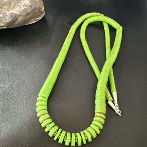 Navajo Green Gaspeite Graduated Necklace | Sterling Silver | Authentic Native American | 29" | 16466