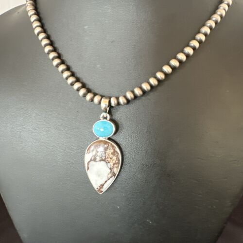 Navajo Wild Horse | Blue Kingman Turquoise Necklace | Sterling Silver | SW Pendant | 17317