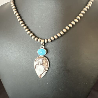 Navajo Wild Horse | Blue Kingman Turquoise Necklace | Sterling Silver | SW Pendant | 17317