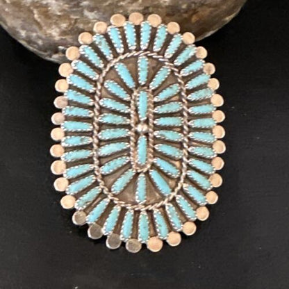 Zuni Blue Turquoise Needle Point Cluster Ring | Authentic Native American Sterling Silver | Multi-Stone | Sz 8 | 15060