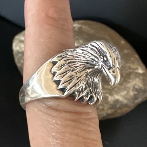Men's Eagle Head Ring | Navajo Sterling Silver | Sz 10 | Authentic Native American Handmade | 15388