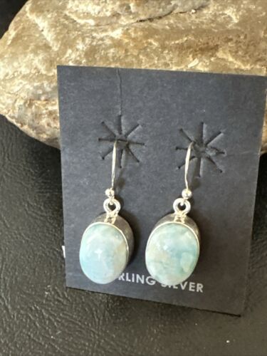Navajo Blue Larimar Dangle Earrings | Sterling Silver | Authentic Native American Handmade | 17295
