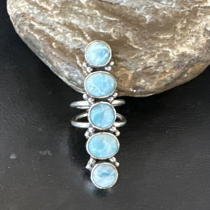 Navajo Blue Larimar Multi-Stone Ring | Authentic Native American Sterling Silver | Multi-Stone | Sz 8 | 15931
